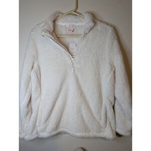 Wonder Nation Kids Cream Fuzzy Plush 1/4 Zip Pullover Sweatshirt XL 14 16 Plus